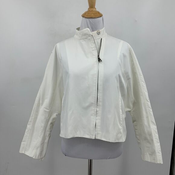 Jarbo Jacket Women 10/12 White Full Zip Snap Boxy Double Lined Structured Crop - Picture 2 of 15